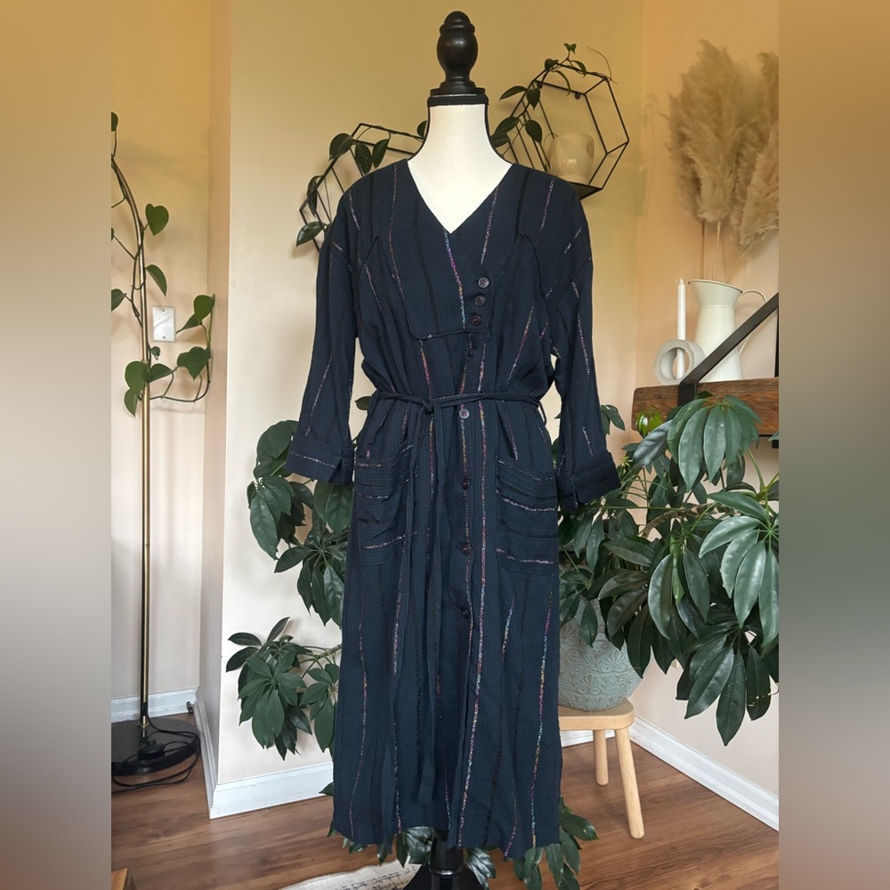 Intropia Navy Striped Button Midi Dress with Belt